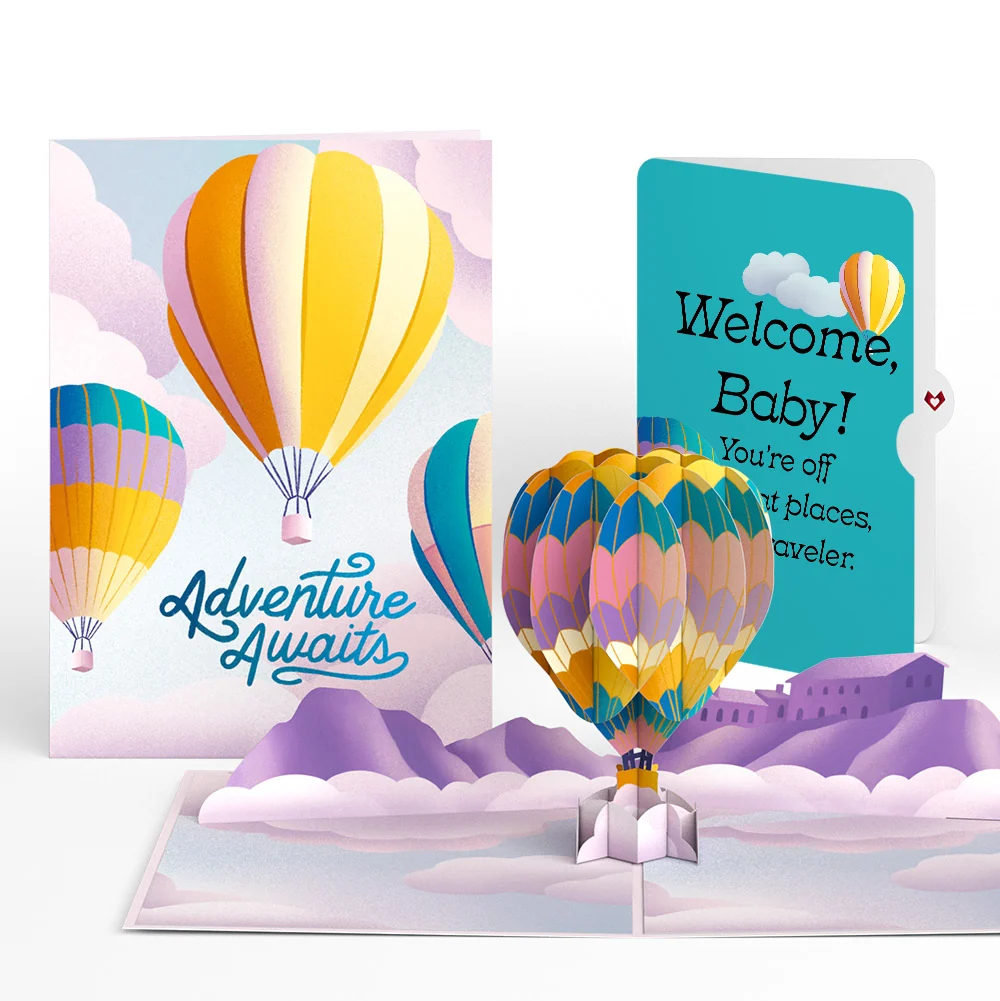 Lovepop Adventure Awaits Hot Air Balloon New Baby Pop-Up Card and Sentiment Set Basket