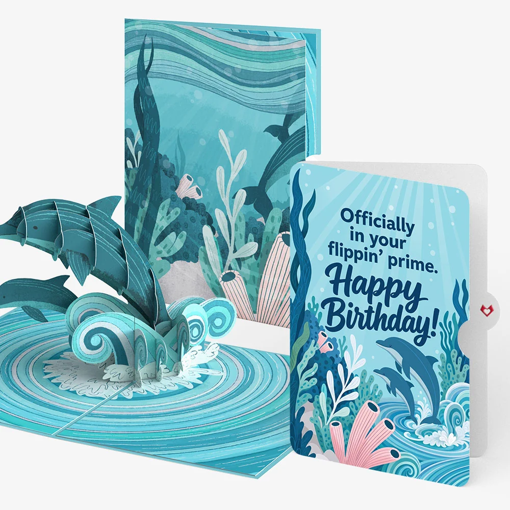 Lovepop Playful Dolphins Birthday Pop-Up Card and Flippin' Prime Sentiment Set