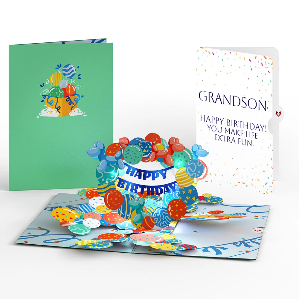 Lovepop Happy Birthday Balloons Music and Lights Pop-Up Card and Sentiment Set for Grandson