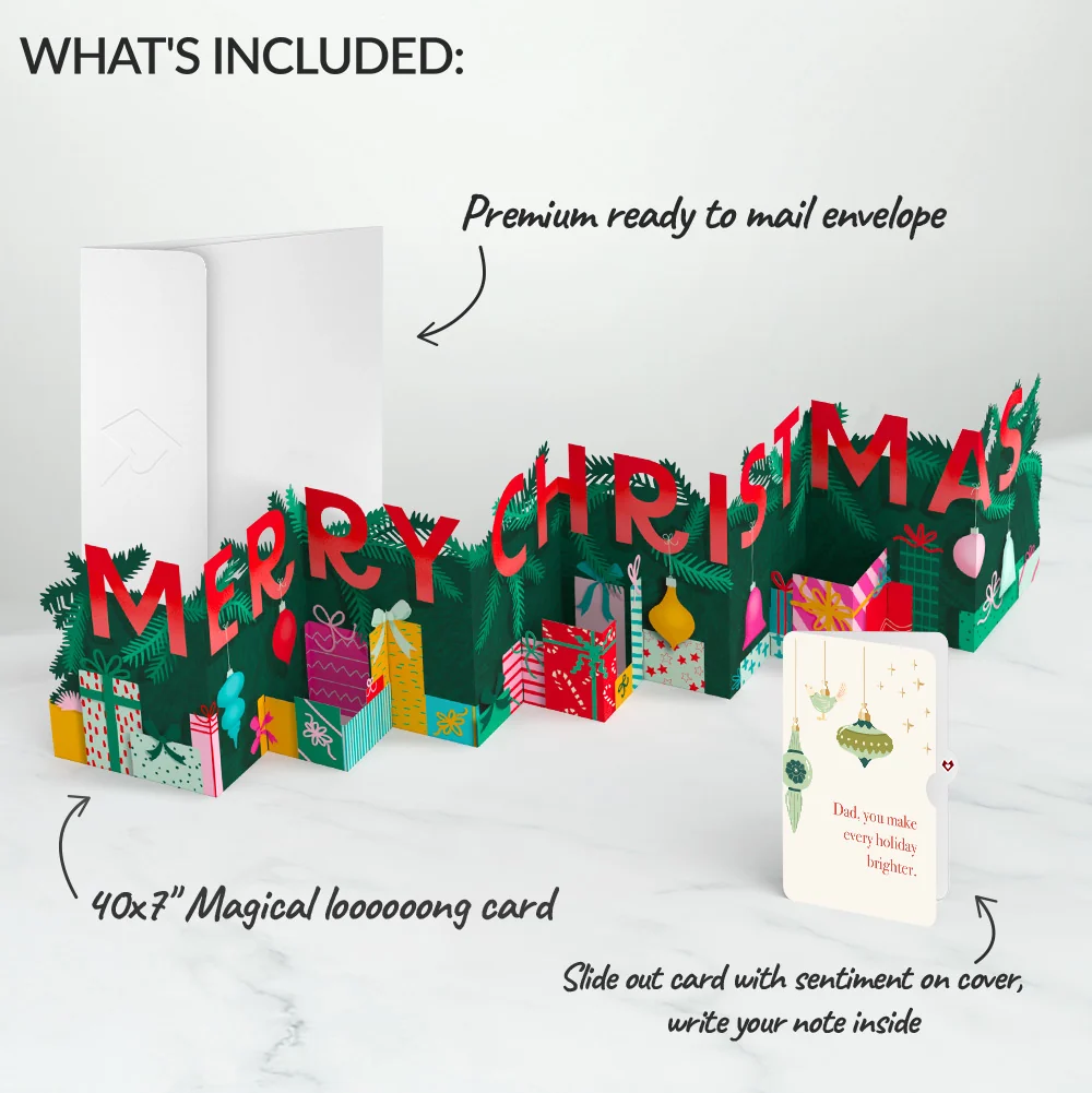 Lovepop Under the Tree Merry Christmas Loooooong Card (Expands to 2 feet) and Sentiment Set for Dad Cream - Image 2