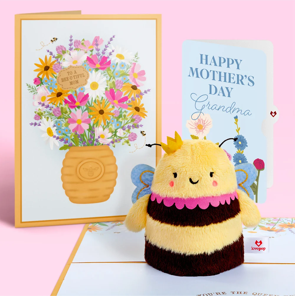 Lovepop Bee-u-tiful Mom' Queen Bee Mother's Day Plushpop Card and Sentiment Set for Grandma