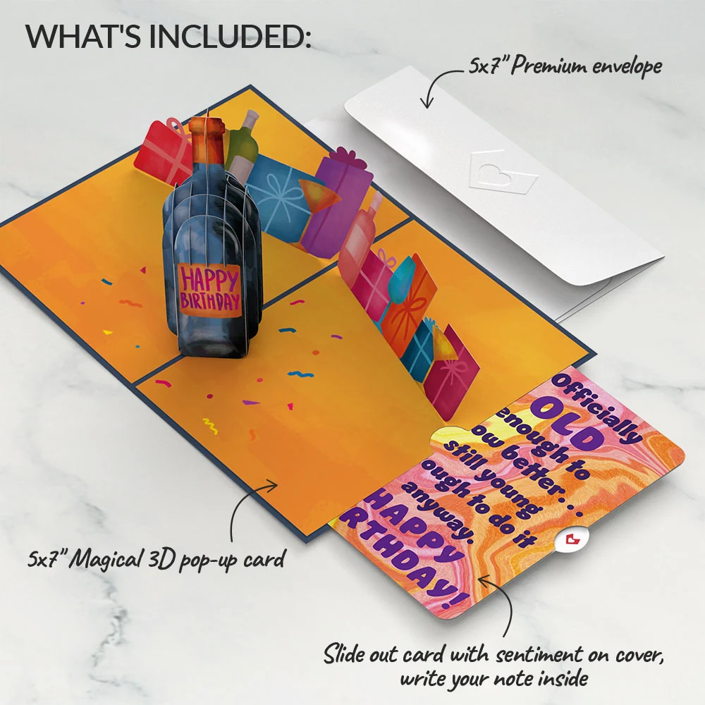 Lovepop Vintage Wine Birthday Pop-Up Card and Old Enough Young Enough Sentiment Set Glass - Image 2