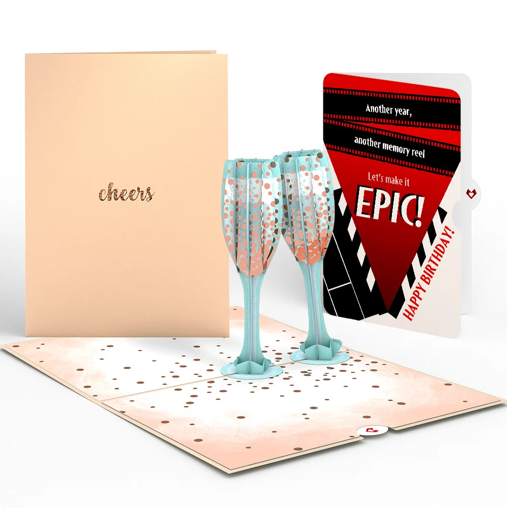 Lovepop Champagne Toast Birthday Pop-Up Card and Epic Reel Sentiment Set Glass