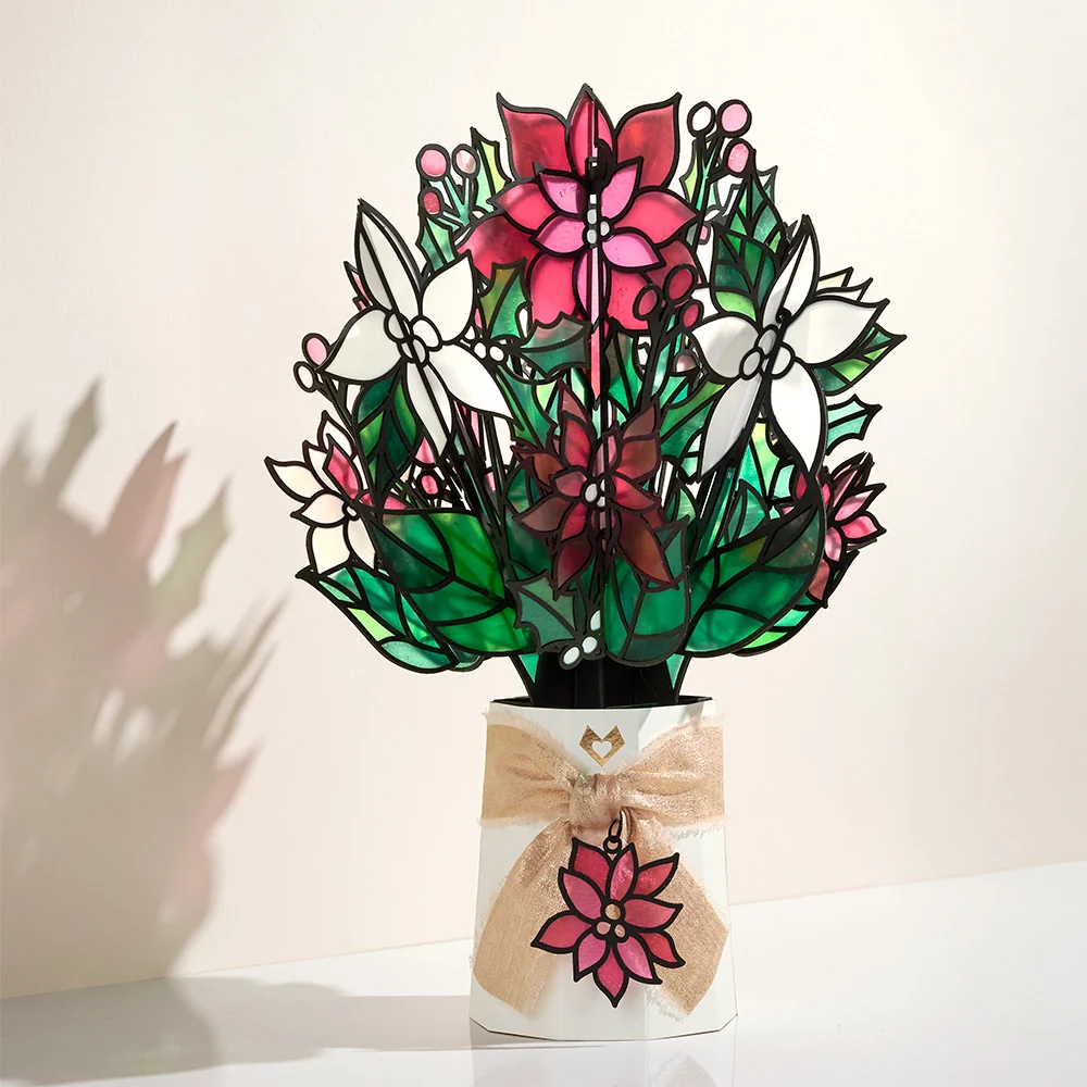 Lovepop Season's Greetings Poinsettia Pop-Up Card & Suncatcher Bouquet Bundle - Image 6