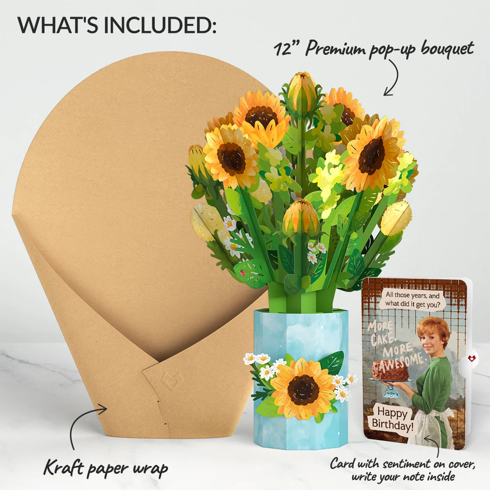 Lovepop Sunflower Blooms Birthday Bouquet and More Cake More Awesome Sentiment Set Candle - Image 2