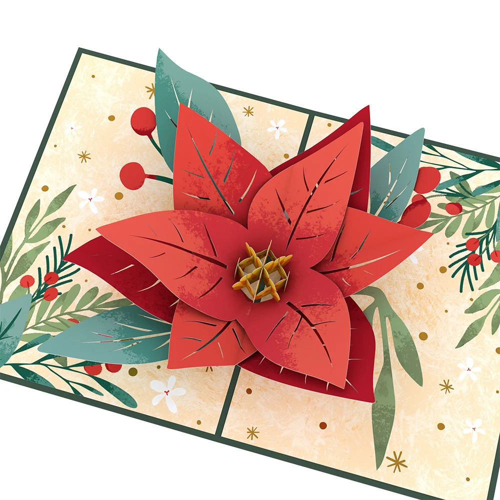 Lovepop Christmas Poinsettia Bloom Pop-Up Card and Sentiment Set for Family Cream - Image 3
