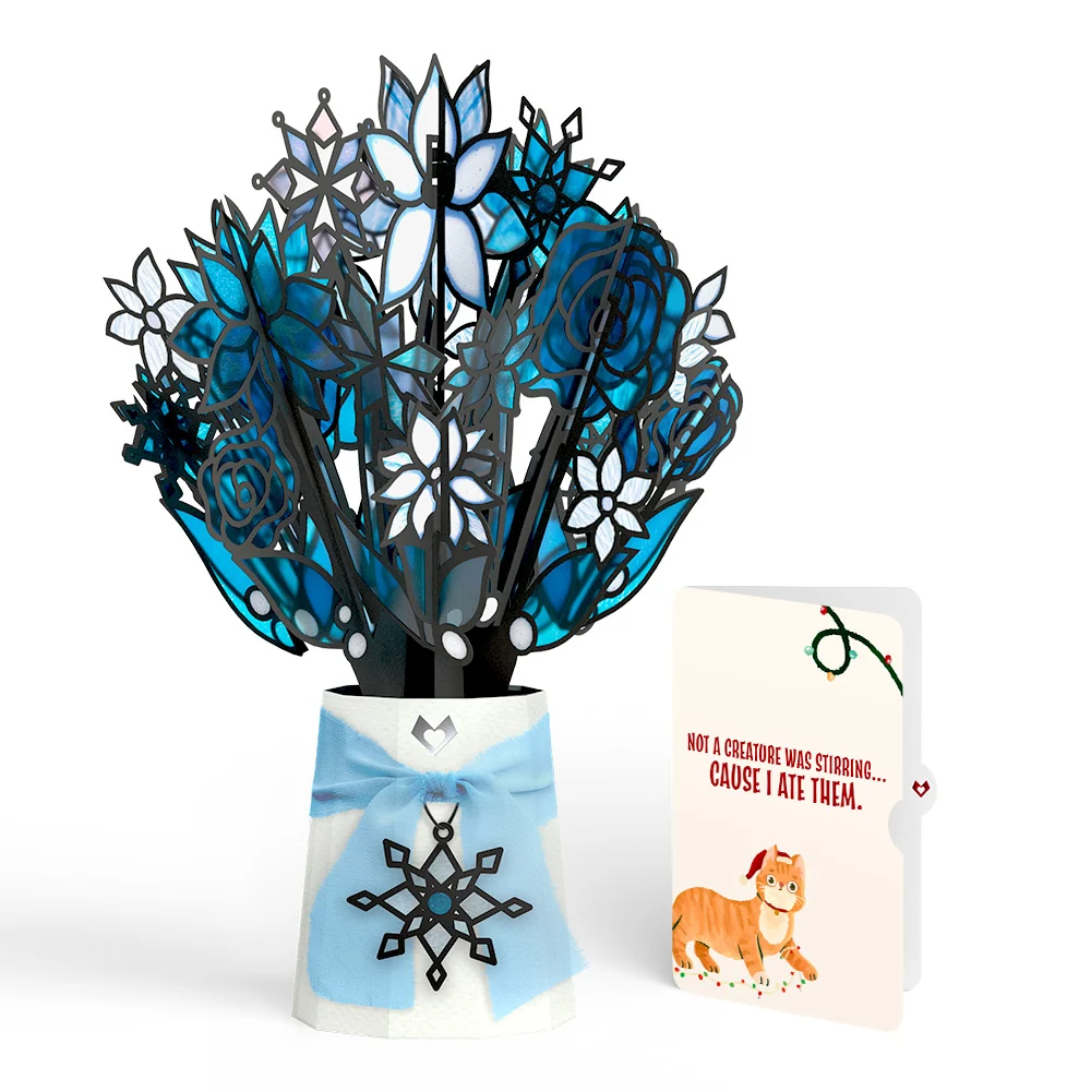 Lovepop Winter Starlight Suncatcher Bouquet and Hungry Cat Christmas Sentiment Set Glass