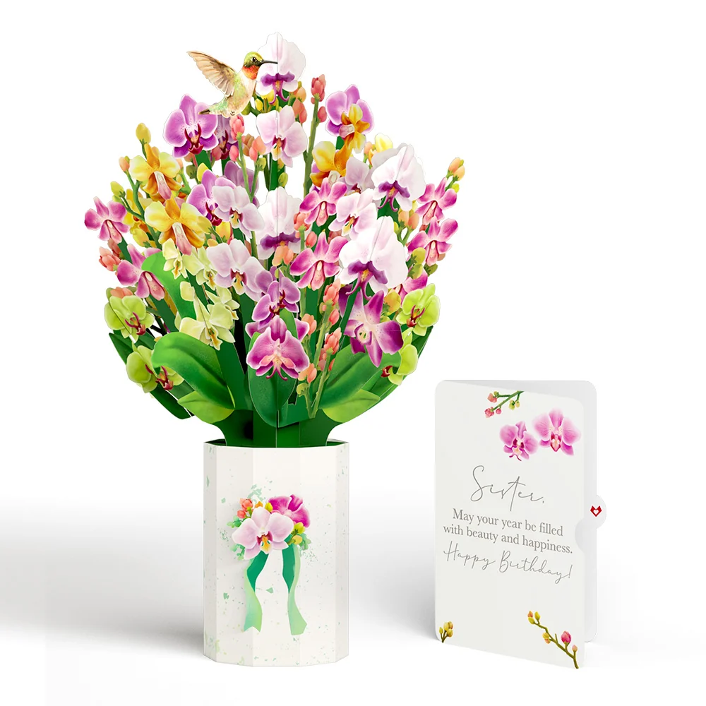 Lovepop Orchid Birthday Bouquet and Sentiment Set for Sister Vase