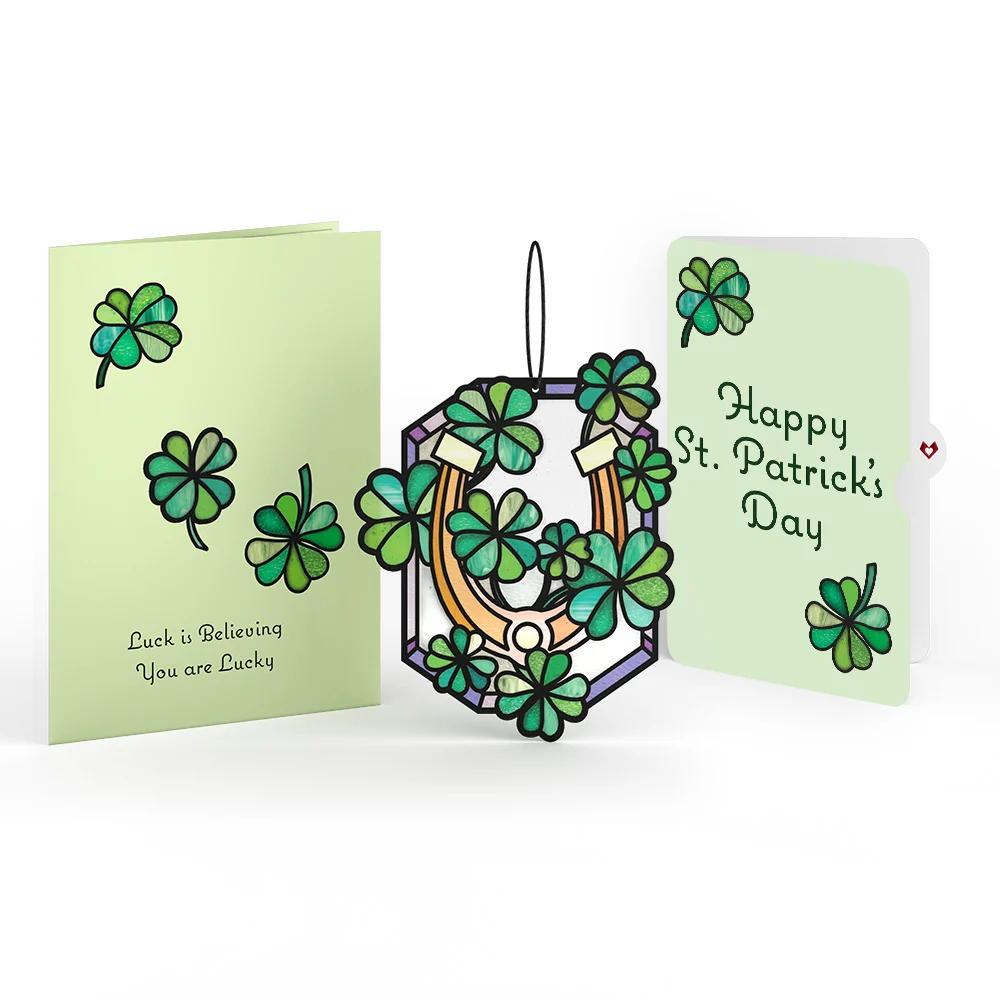 Lovepop Lucky Shamrock St. Patrick’s Day Suncatcher Card and Lucky Clover Sentiment Set Glass
