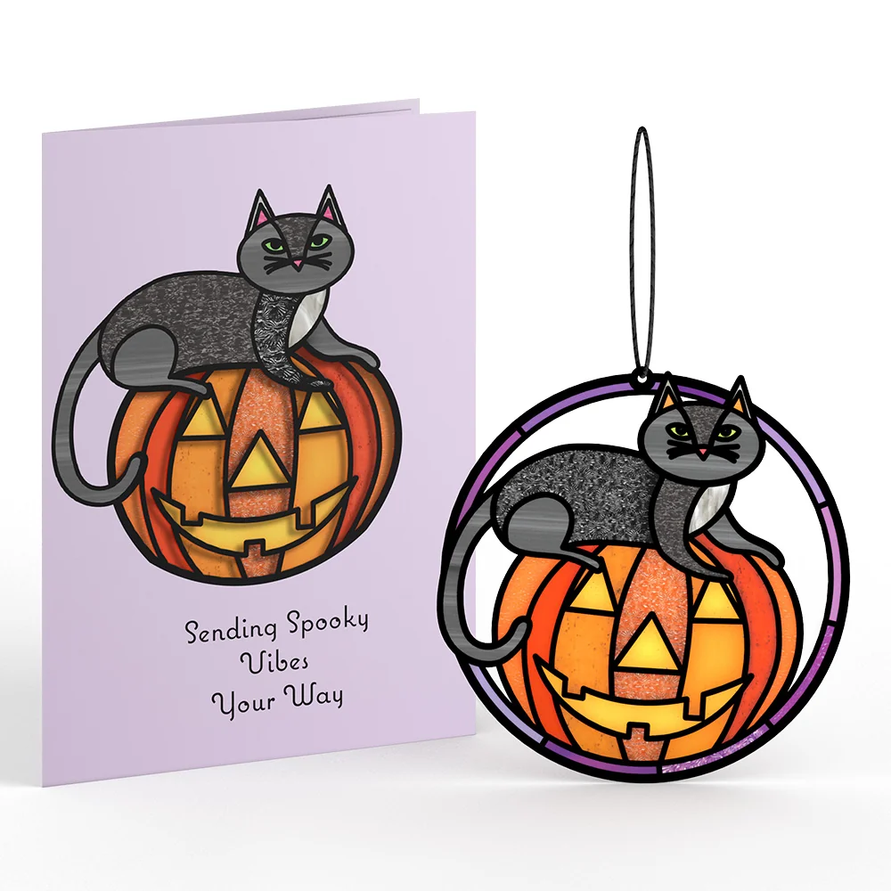 Lovepop Spooky Vibes Halloween Cat Suncatcher Card - Image 2