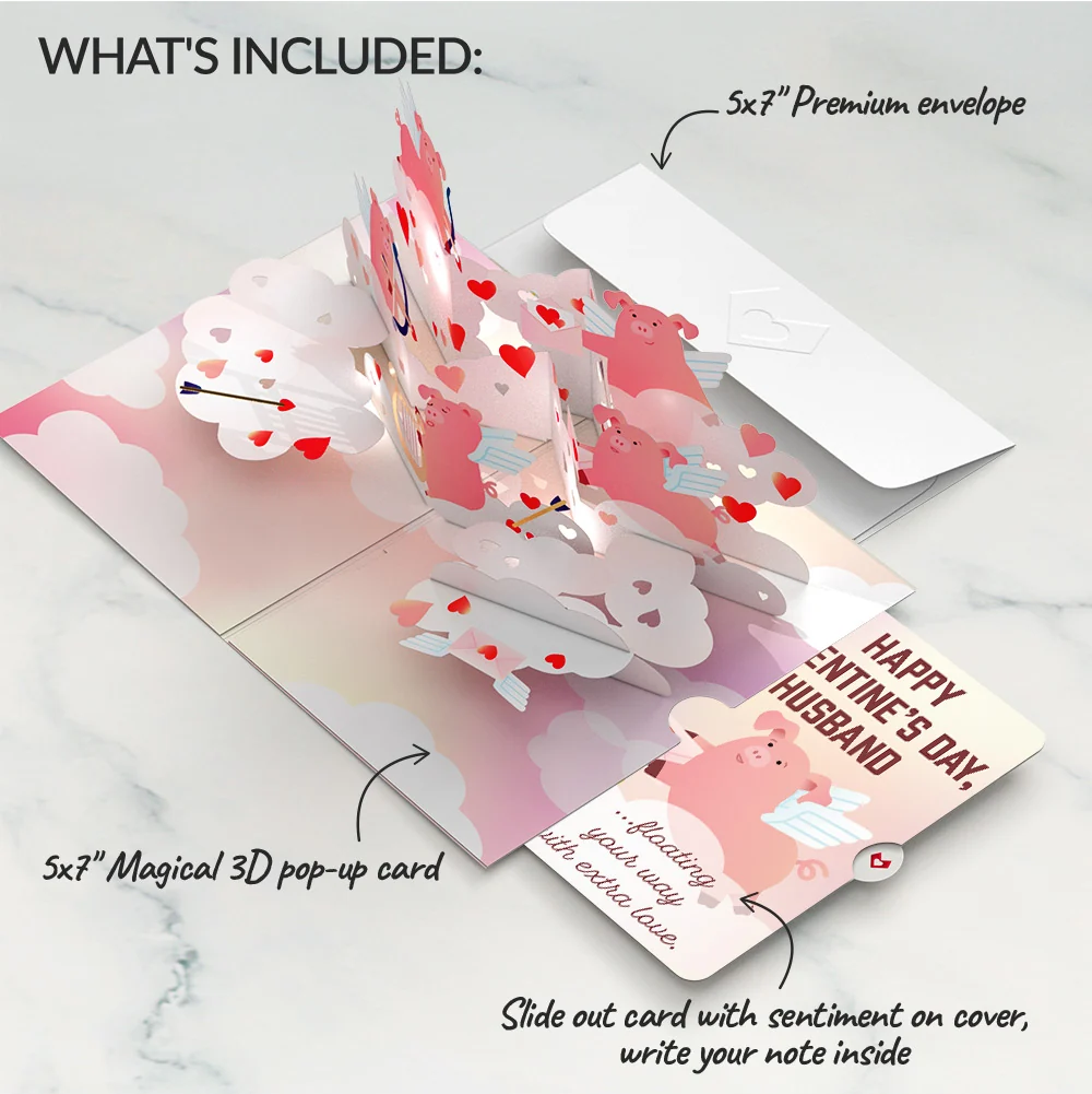 Lovepop Hogs and Kisses Valentine Music and Light Pop-Up Card and Sentiment Set for Husband - Image 2