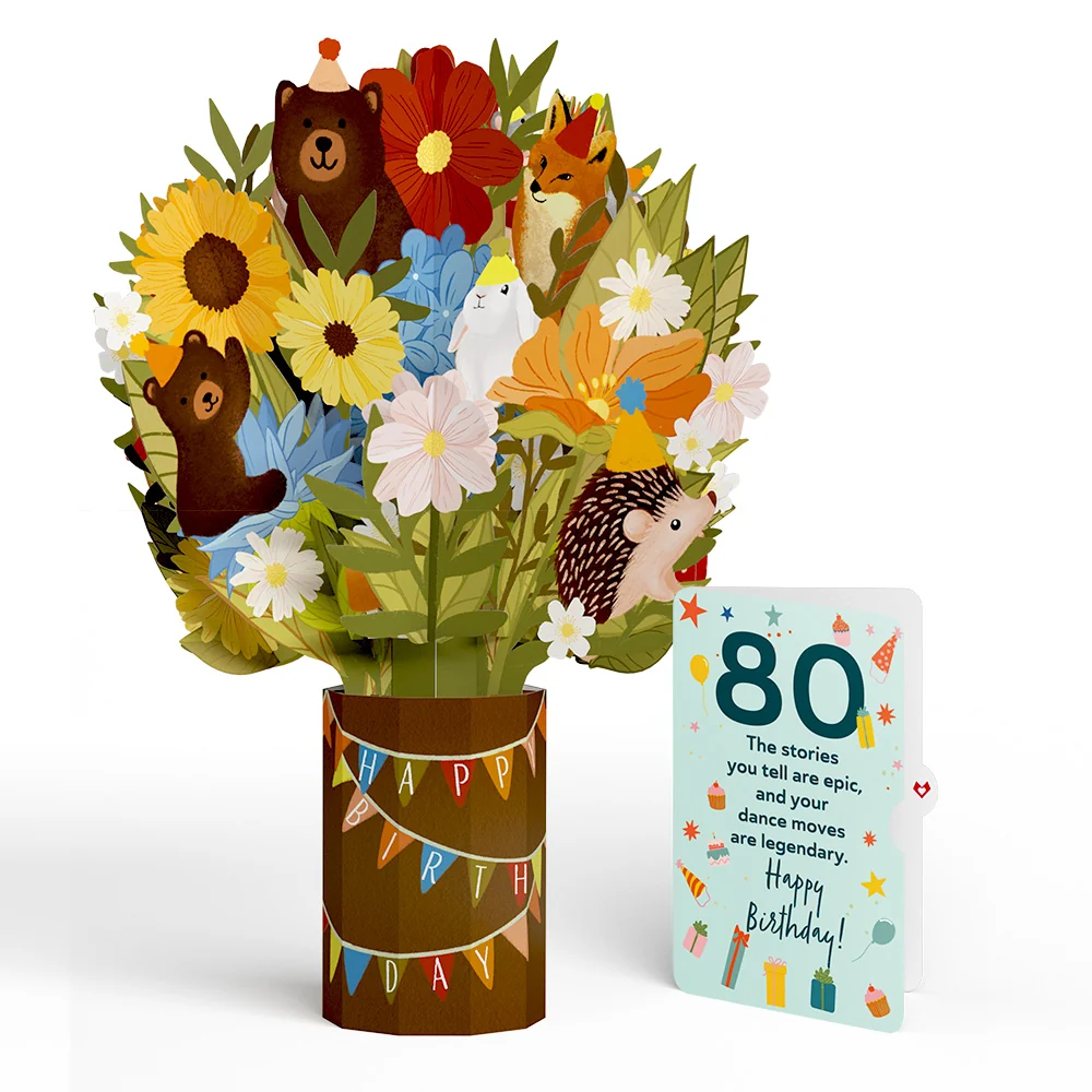 Lovepop Woodland 80th Birthday Party Bouquet and Sentiment Set Vase