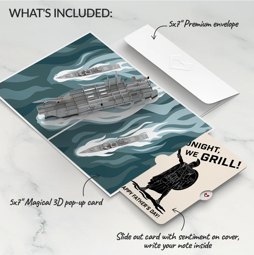 Lovepop U.S. Aircraft Carrier Father's Day Pop-Up Card and Spartan Grilling Sentiment Set - Image 2