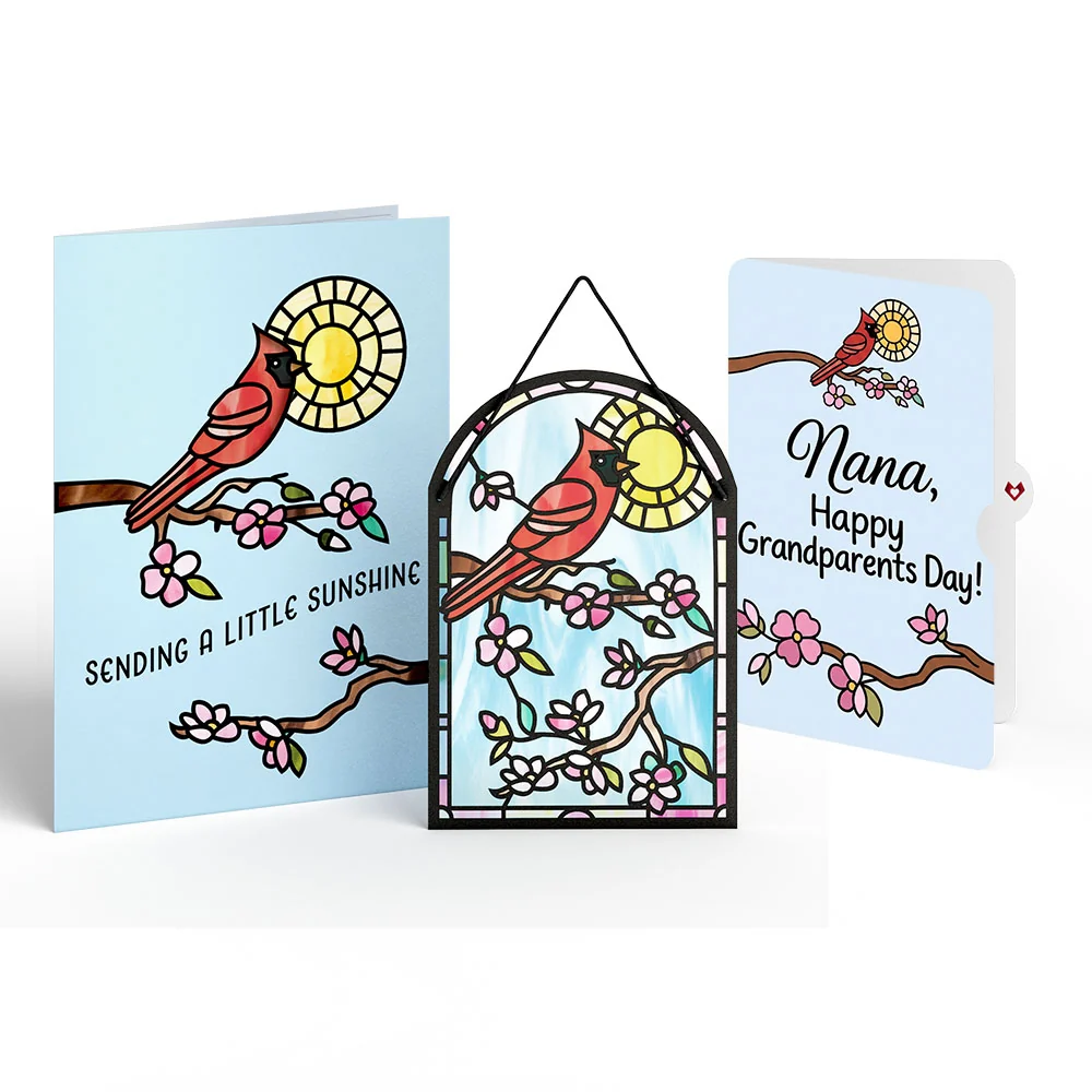 Lovepop Sending Sunshine Cardinal Suncatcher Card and Grandparents Day Sentiment Set Glass