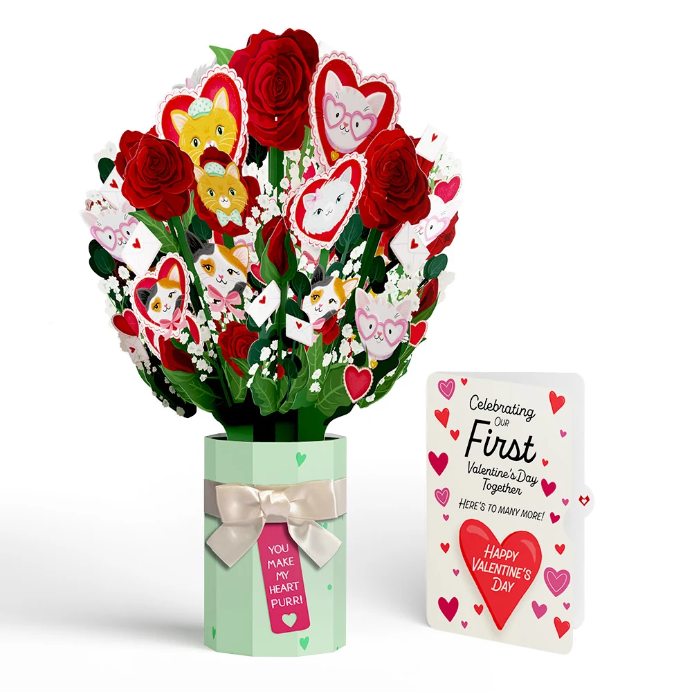 Lovepop You Make My Heart Purr Cat Our First Valentine Together Bouquet and Sentiment Set Vase