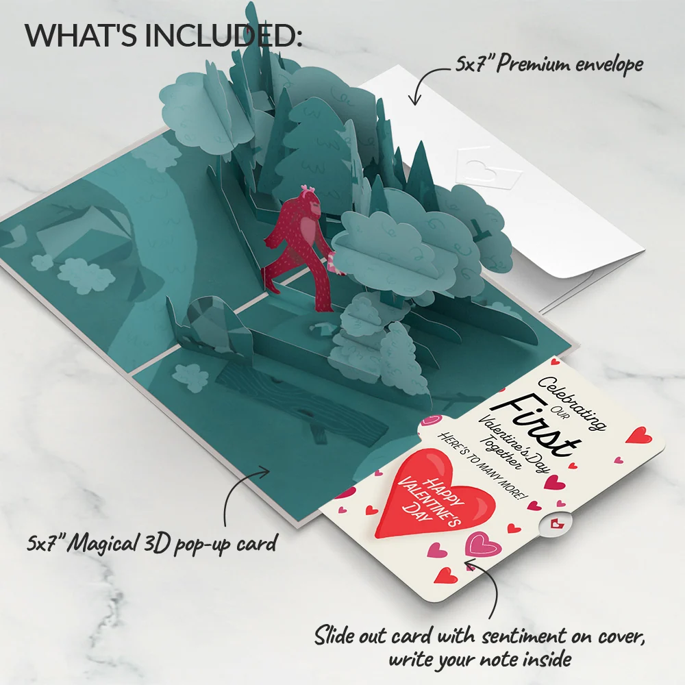Lovepop Searching for a Valentine Like You Bigfoot Our First Valentine Together Pop-Up Card and Sentiment Set - Image 2