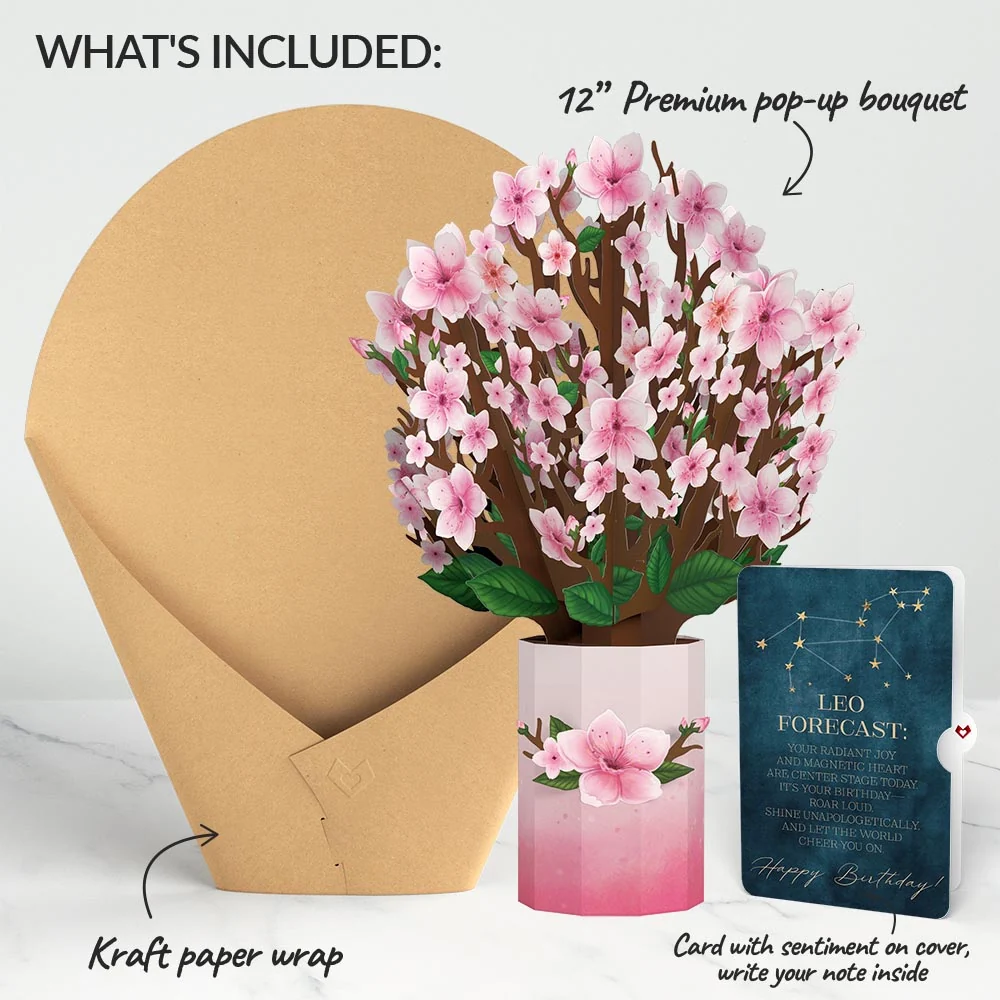 Lovepop Cherry Blossom Birthday Bouquet and Leo Zodiac Sentiment Set Vase - Image 2