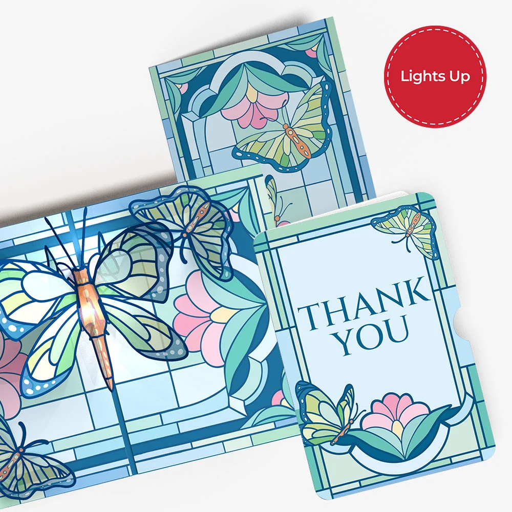 Lovepop Stained Glass Butterfly Thank You Light-Up Pop-Up Card and Sentiment Set