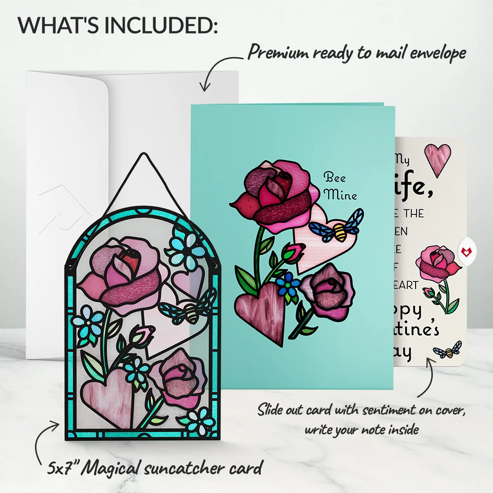 Lovepop Bee Mine Suncatcher Valentine Pop-Up Card and Sentiment Set for Wife Glass - Image 2