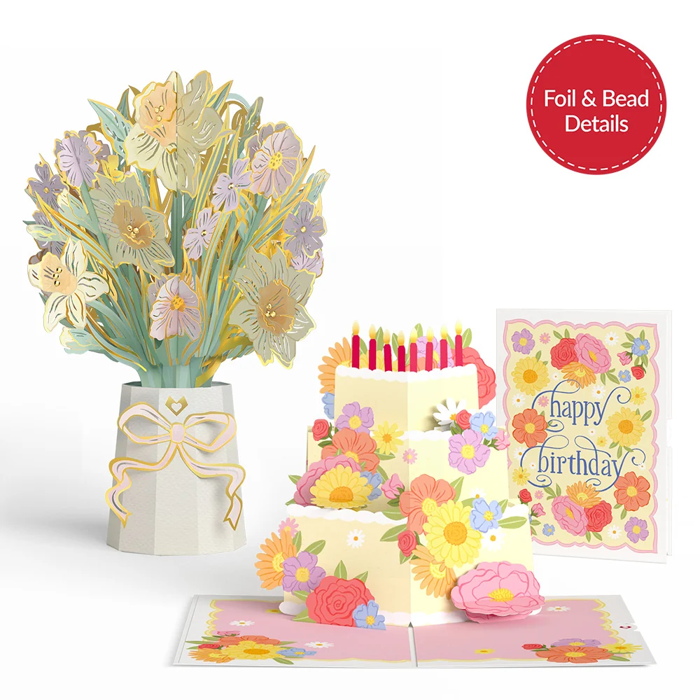 Lovepop Full Bloom Birthday Cake Pop-Up Card & Luxe Bouquet Bundle
