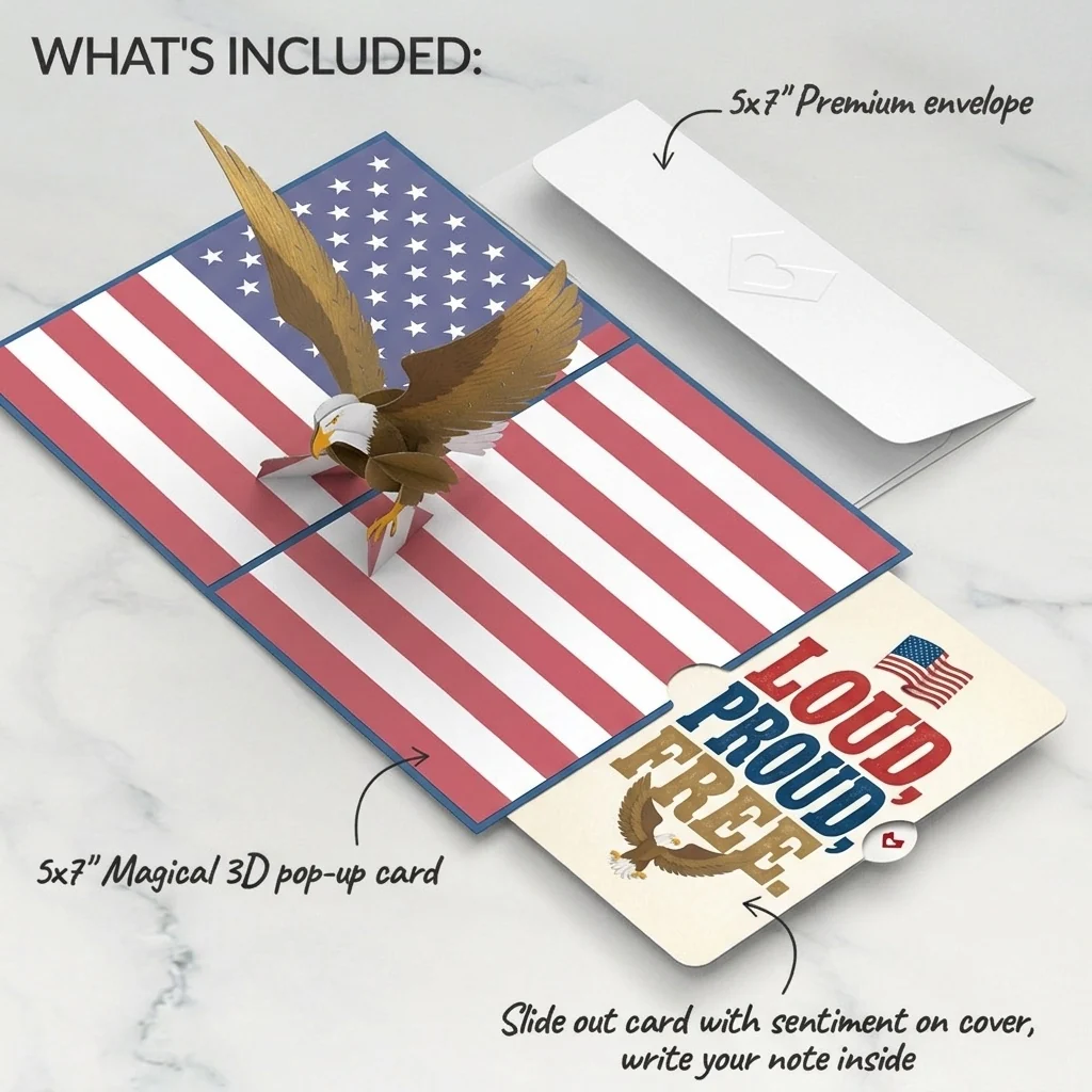 Lovepop Patriotic Eagle 4th of July Pop-Up Card and Loud Proud Free Sentiment Set - Image 2