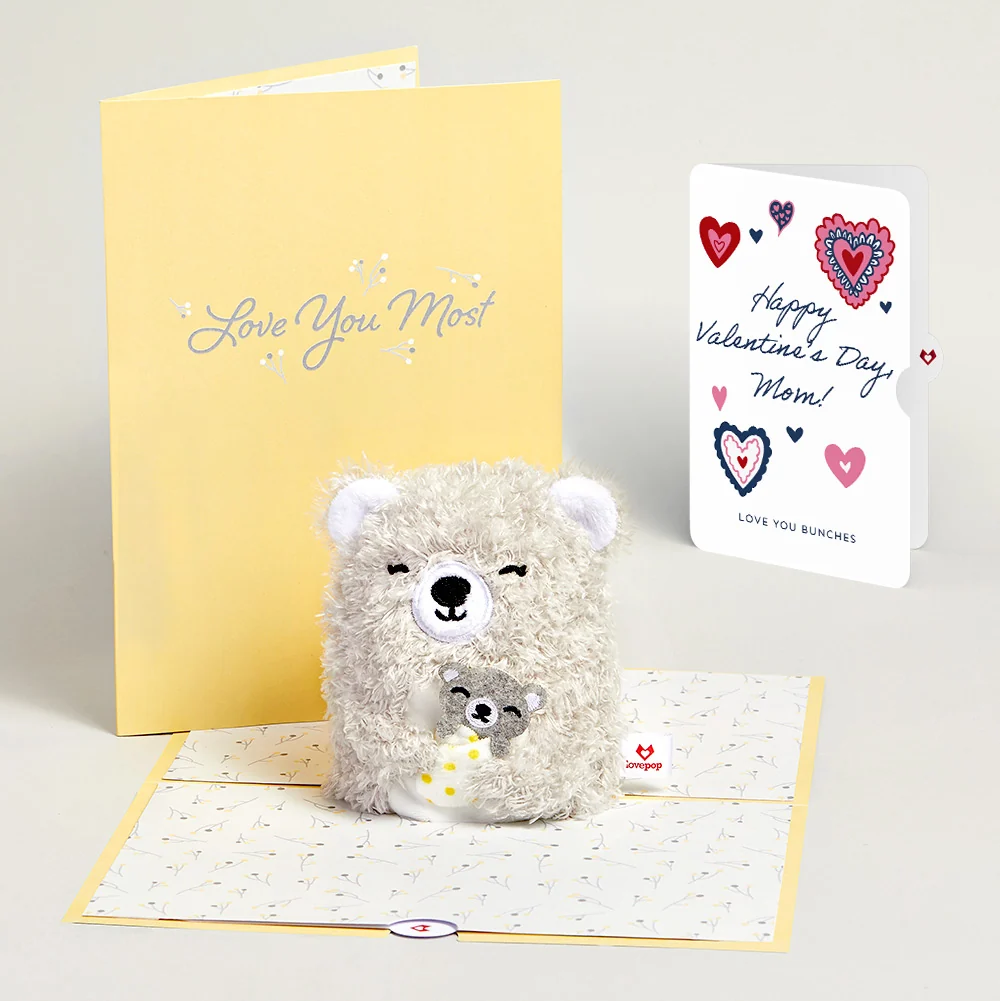 Lovepop 'Love You Most' Mama Bear Valentine Plushpop Card and Sentiment Set for Mom Cream
