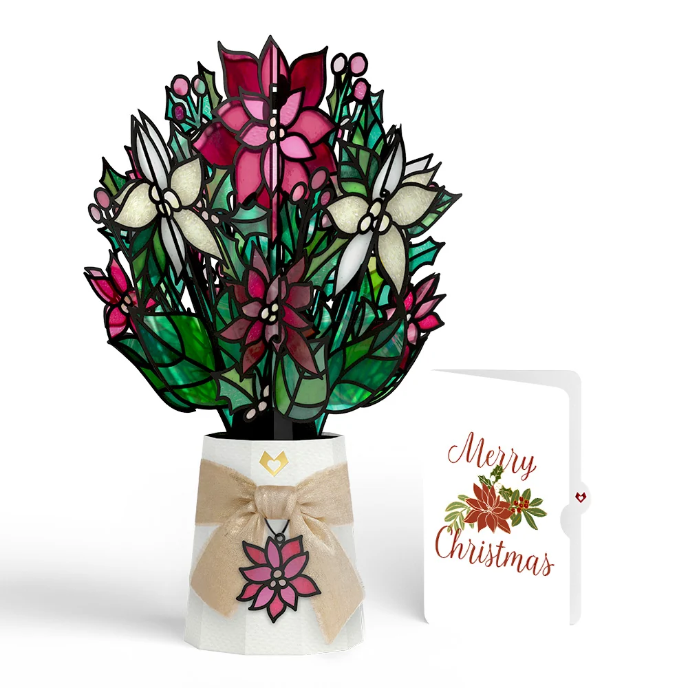 Lovepop Poinsettia Shimmer Christmas Suncatcher Bouquet and Sentiment Set Glass