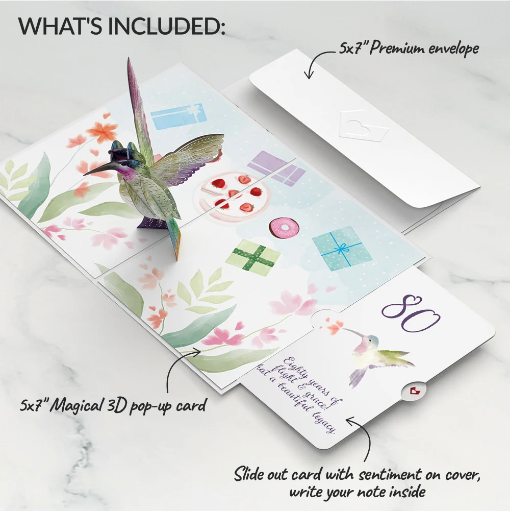 Lovepop Hummingbird 80th Birthday Pop-Up Card and Sentiment Set - Image 2