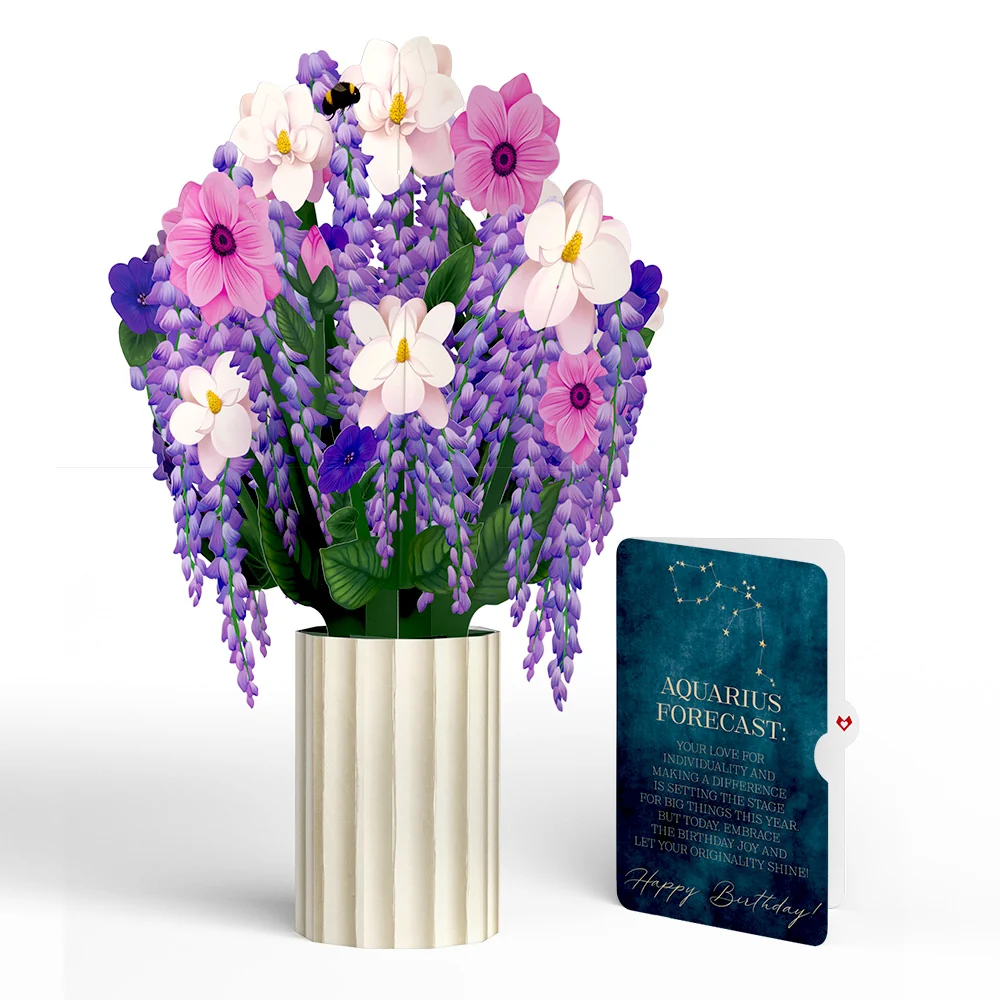 Lovepop Wisteria Birthday Bouquet and Aquarius Zodiac Sentiment Set Cream