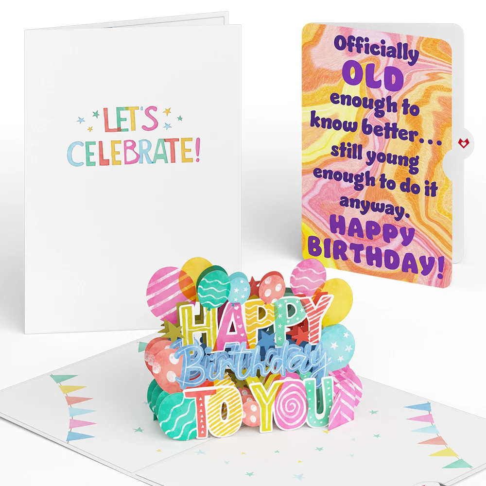 Lovepop Let's Celebrate Birthday Pop-Up Card and Old Enough Young Enough Sentiment Set