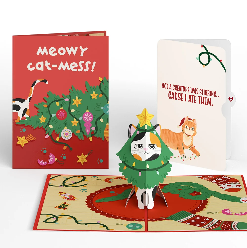 Lovepop Meowy Cat-mess Christmas Pop-Up Card and Hungry Sentiment Set Cream