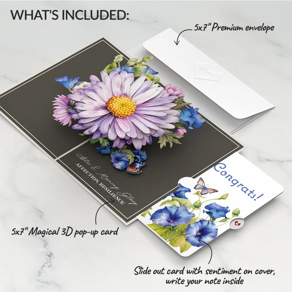 Lovepop Born to Bloom: September Birth Month Flowers Congratulations Pop-Up Card and Sentiment Set Cream - Image 2