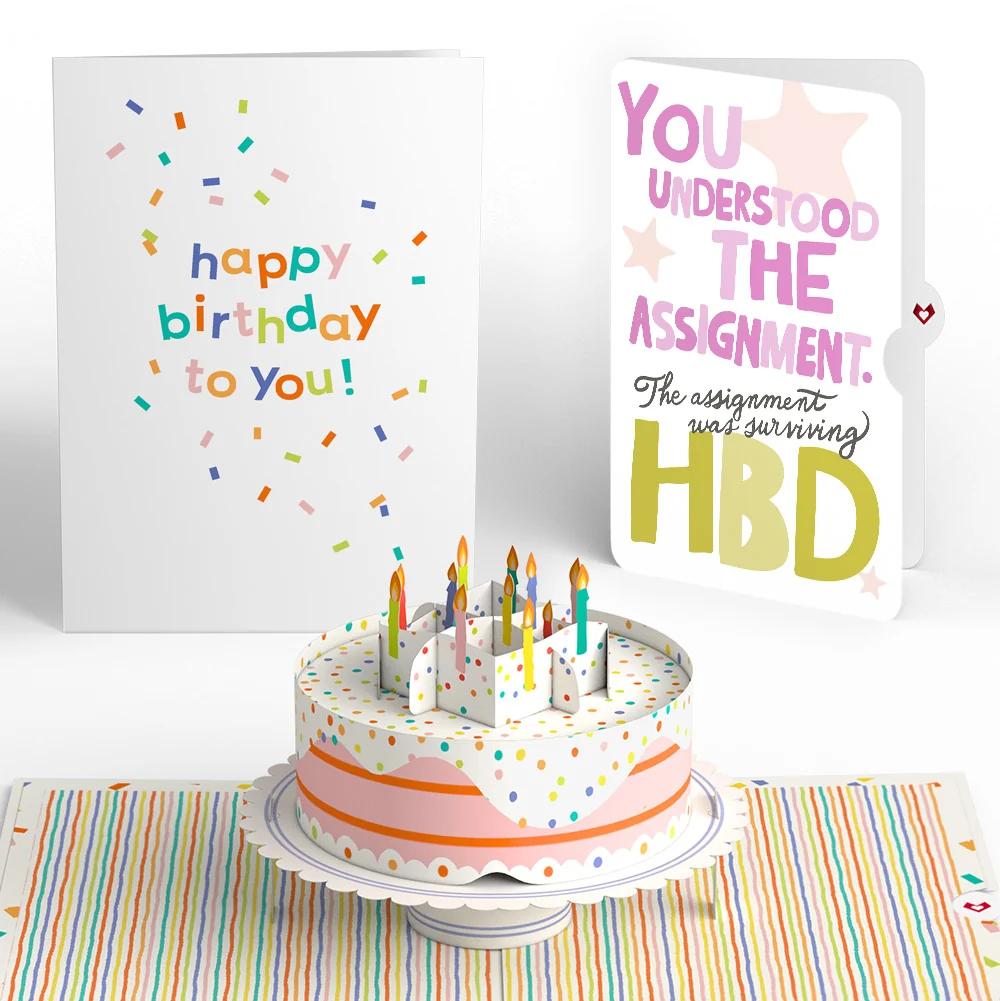 Lovepop Happy Birthday to You! Confetti Cake Pop-Up Card and Surviving Assignment Sentiment Set Candle