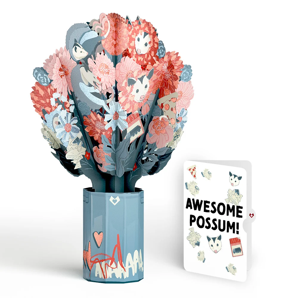 Lovepop Party Possums Glitter Bouquet and Sentiment Set Vase