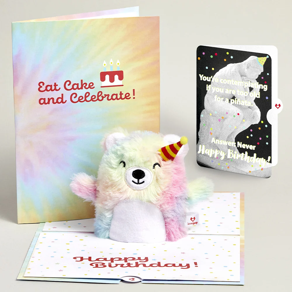 Lovepop Rainbow Bear with The Thinker Birthday Plushpop Card and Sentiment Set