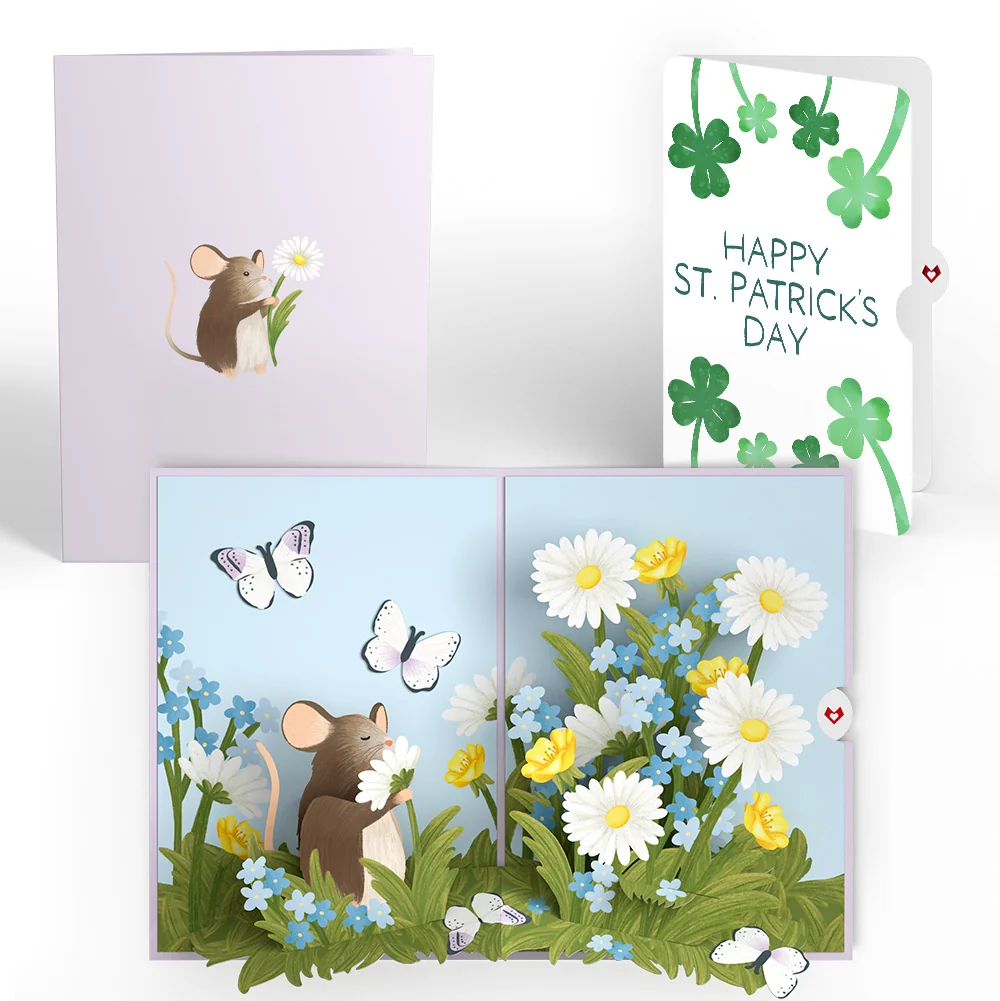 Lovepop Field Mouse in the Flowers St. Patrick’s Day Pop-Up Card and Shamrock Sprigs Sentiment Set