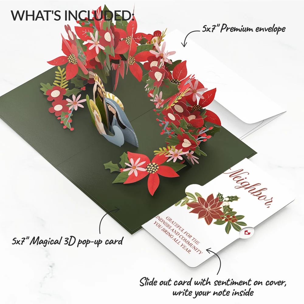 Lovepop A Child Is Born Christmas Pop-Up Card and Poinsettia Sentiment Set for Neighbor Cream - Image 2