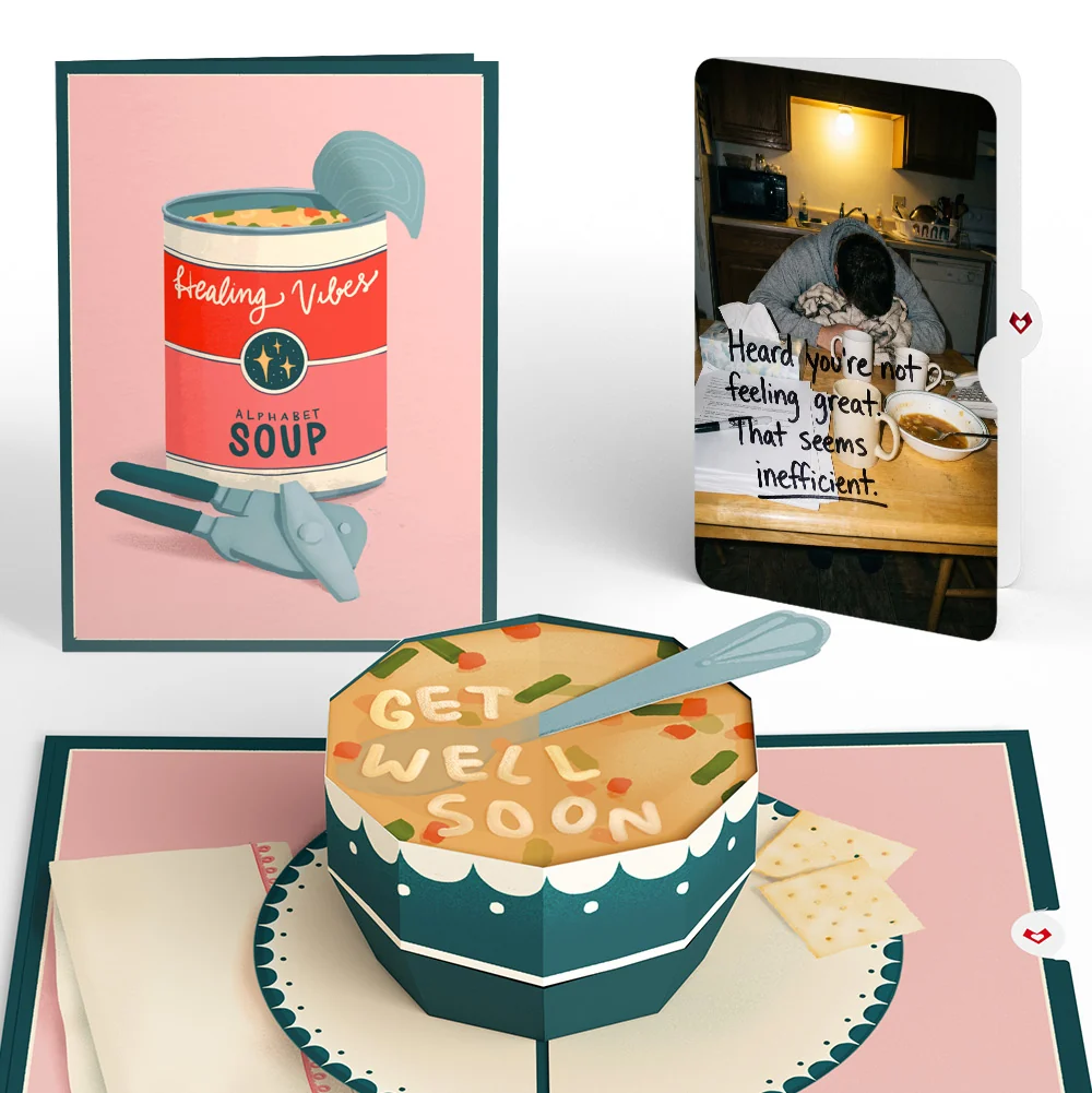 Lovepop Get Well Soon Soup Pop-Up Card and Inefficient Feeling Sentiment Set Bowl