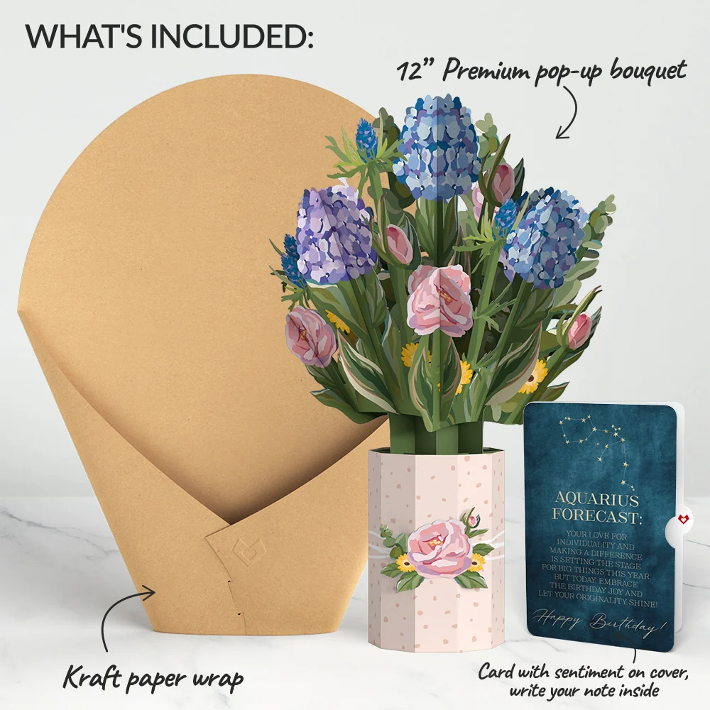 Lovepop Hydrangea Birthday Bouquet and Aquarius Zodiac Sentiment Set Vase - Image 2