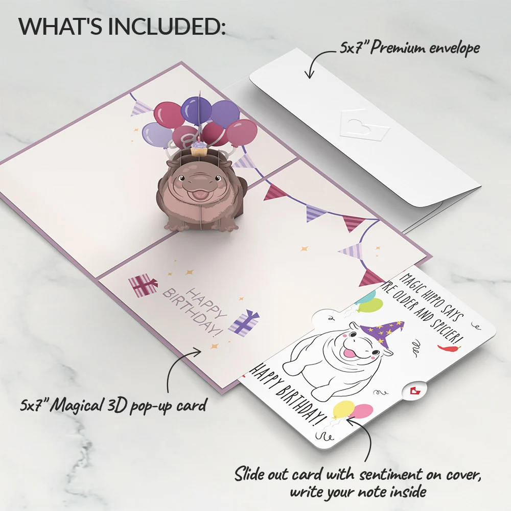 Lovepop Baby Pygmy Birthday with Magic Hippo Pop-Up Card and Sentiment Set - Image 2