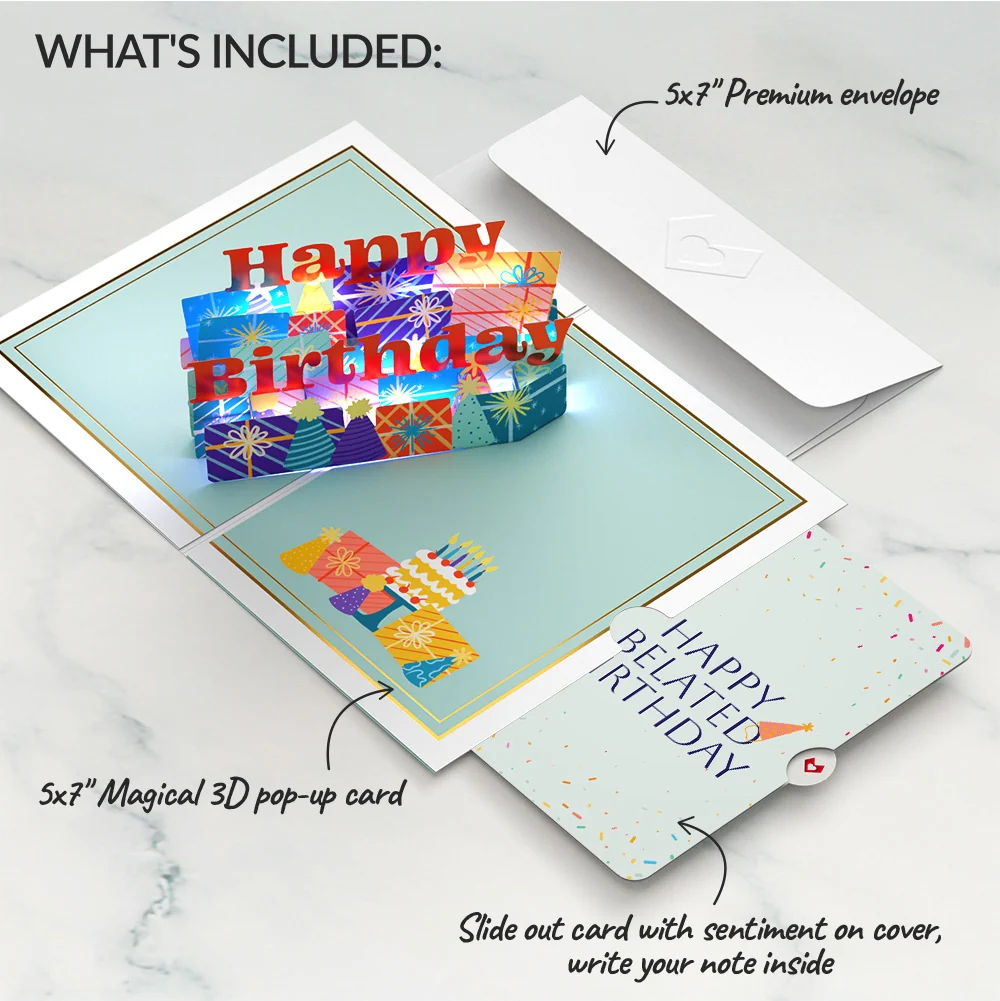 Lovepop Wishing You a Happy Belated Birthday Music and Lights Pop-Up Card and Sentiment Set - Image 2