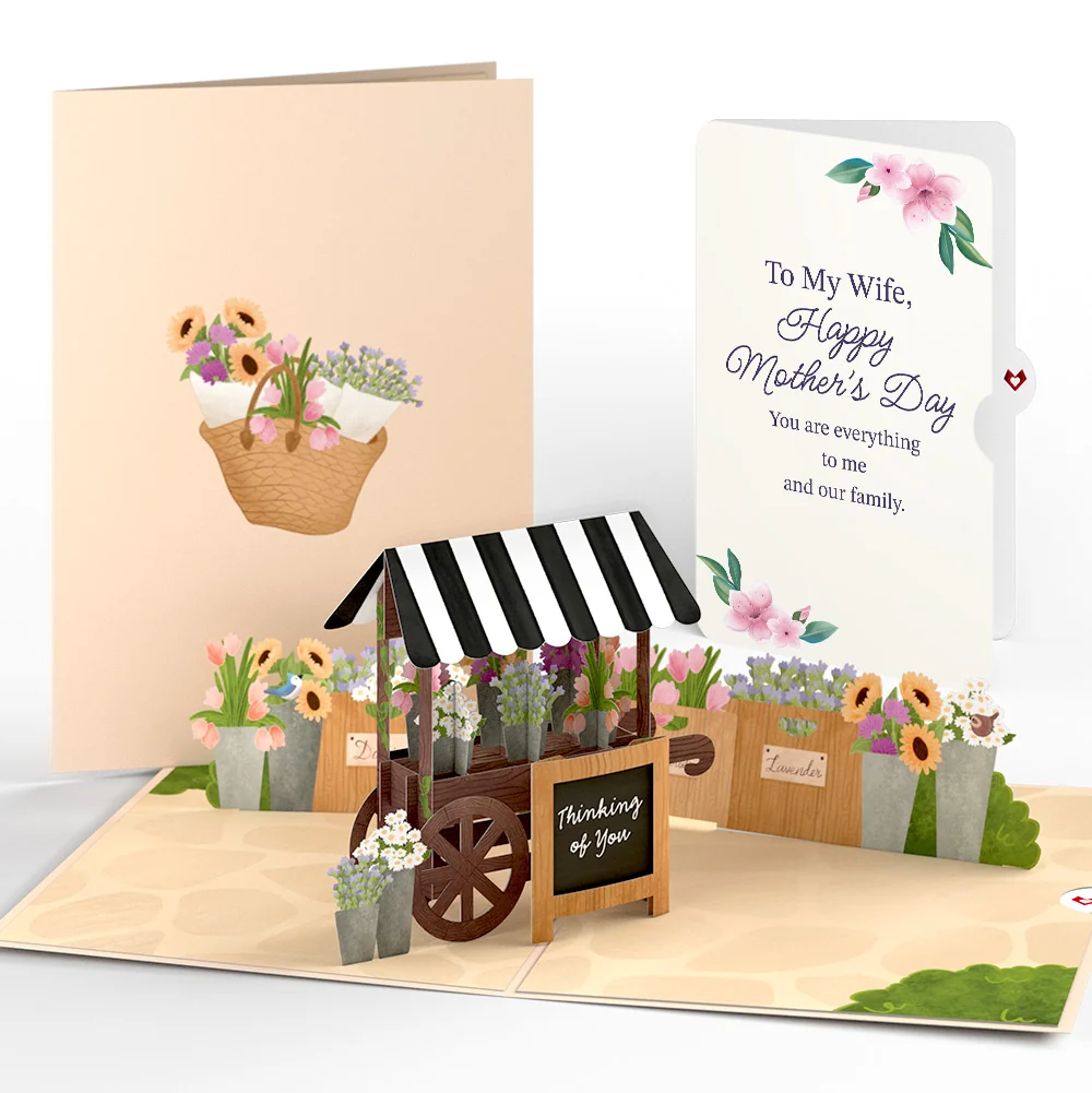 Lovepop Thinking of You Flower Cart Mother's Day Pop-Up Card and Sentiment Set for Wife Basket