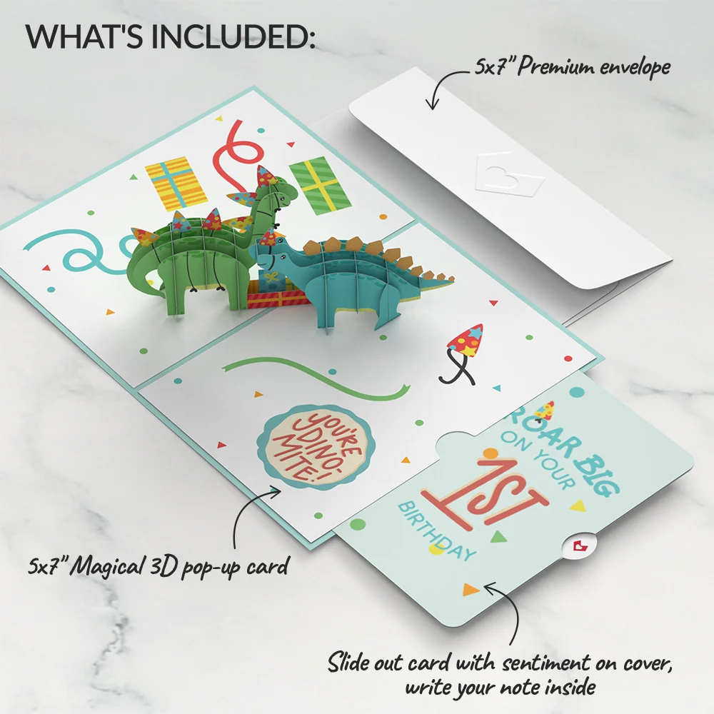 Lovepop Dinosaurs 1st Birthday Pop-Up Card and Sentiment Set - Image 2