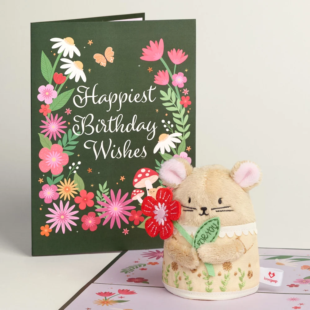 Lovepop 'Happiest Birthday Wishes' Floral Field Mouse Plushpop Card