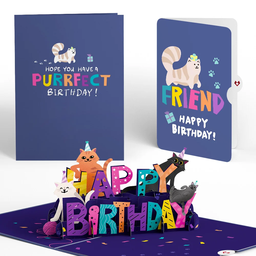 Lovepop Happy Birthday Cats Pop-Up Card and Sentiment Set for Friend
