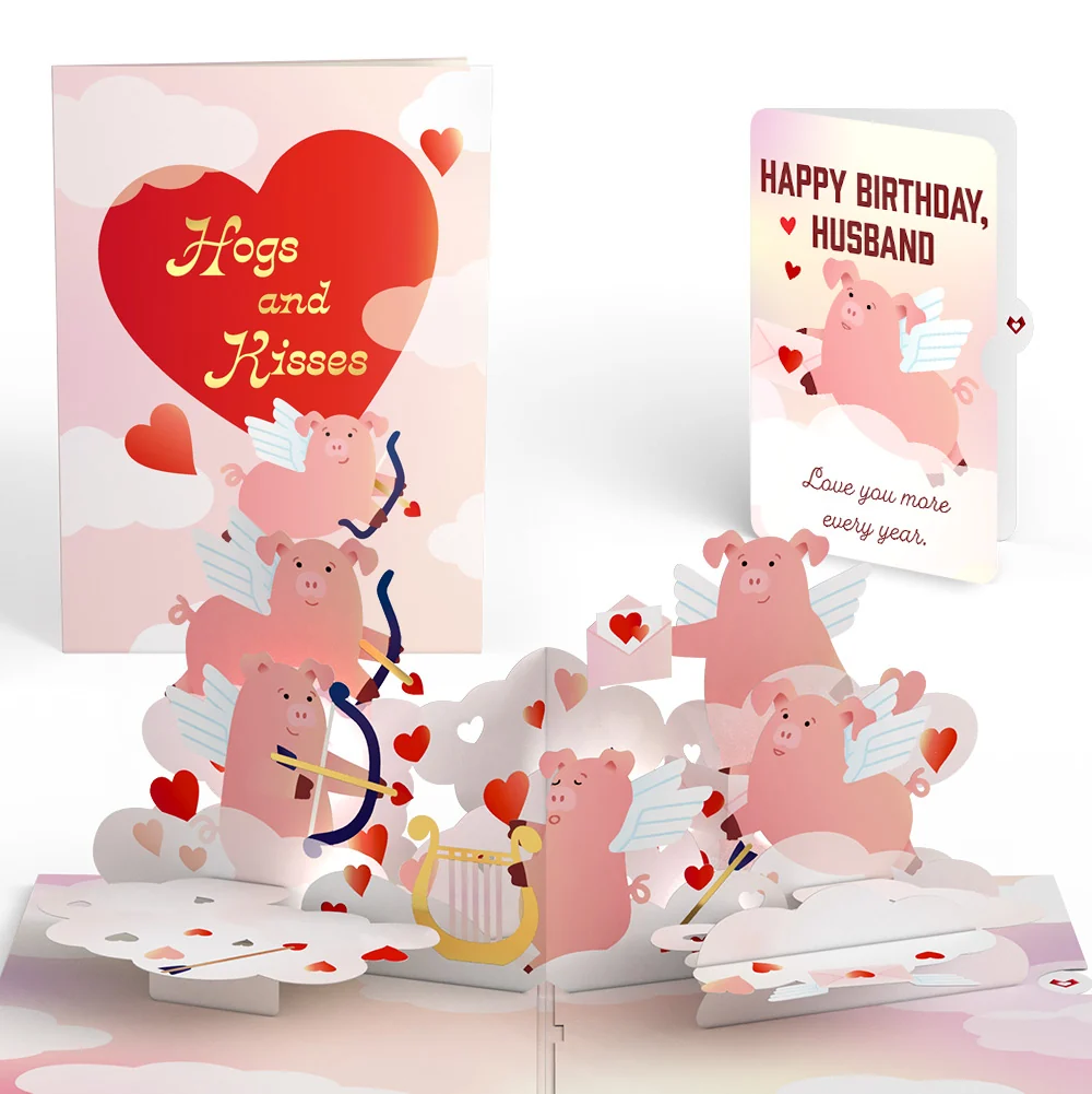 Lovepop Hogs and Kisses Birthday Music and Light Pop-Up Card and Sentiment Set for Husband