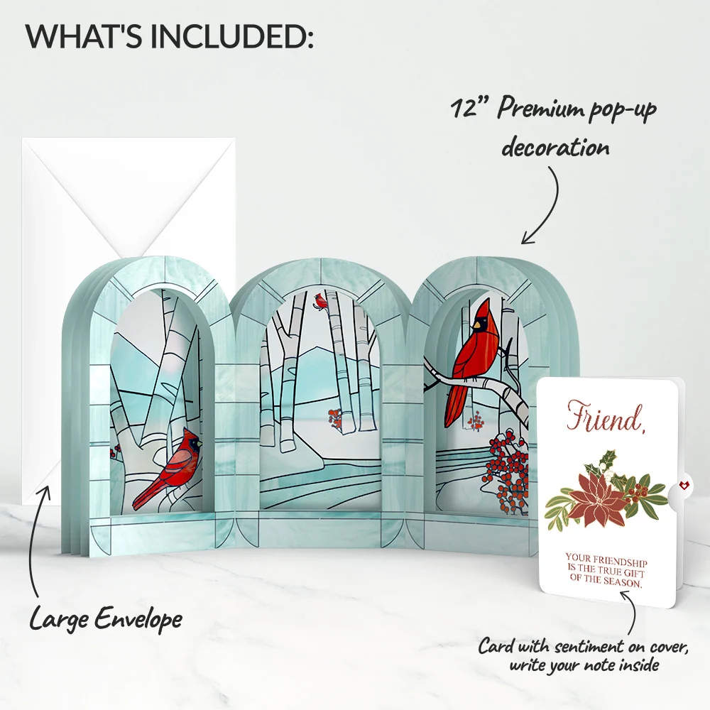 Lovepop Stained Glass Winter Cardinal Pop-Up Gift and Poinsettia Christmas Sentiment Set for Friend - Image 2