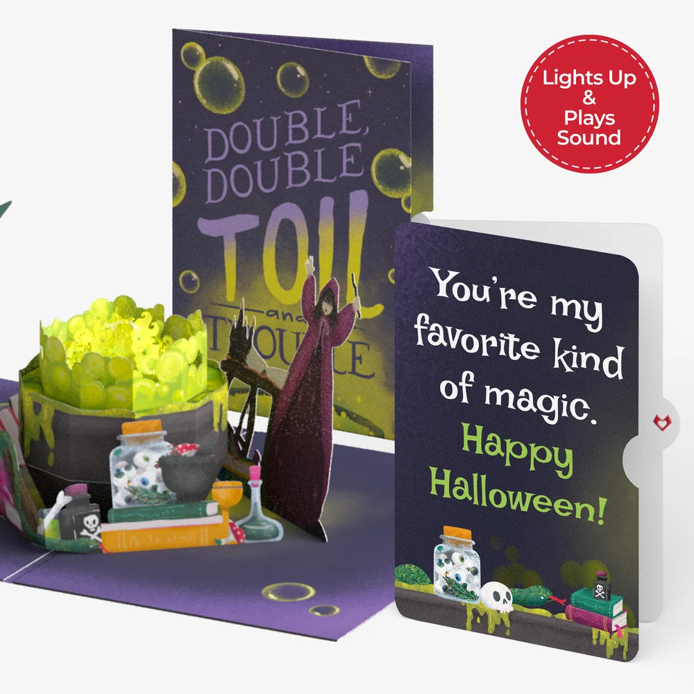 Lovepop Toil and Trouble Halloween Cauldron Music and Lights Pop-Up Card and Magic Ingredients Sentiment Set Jar
