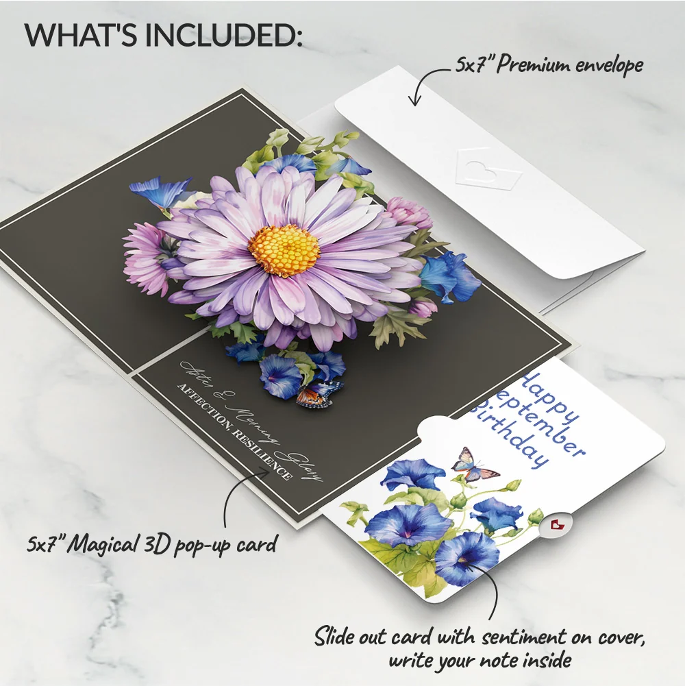 Lovepop Born to Bloom: September Birth Month Flowers Pop-Up Card and Morning Glory Sentiment Set Cream - Image 2