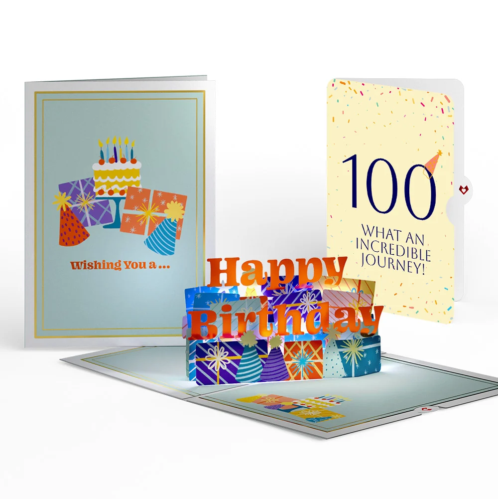 Lovepop Wishing You a Happy 100th Birthday Music and Lights Pop-Up Card and Party Hat Sentiment Set